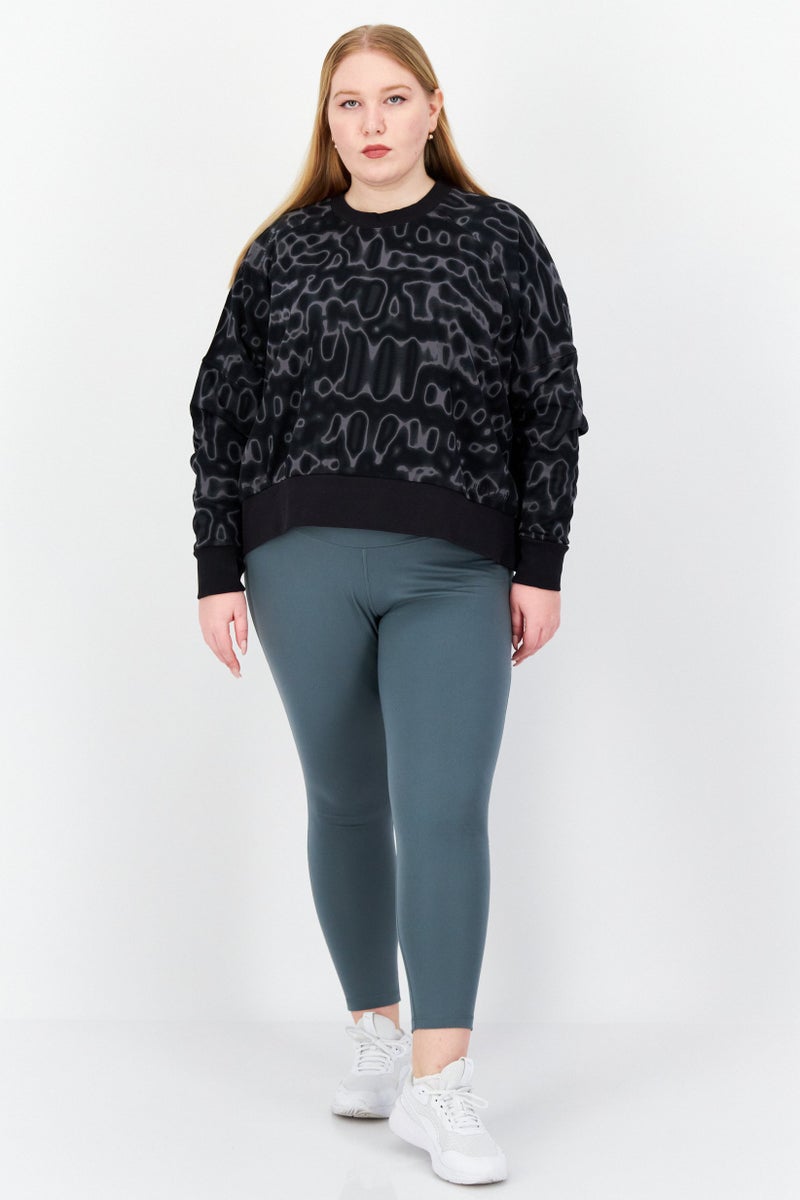 Adidas Women Plus Size Long Sleeve Abstract Print Outdoor Sweatshirt, Black Combo - Image 2