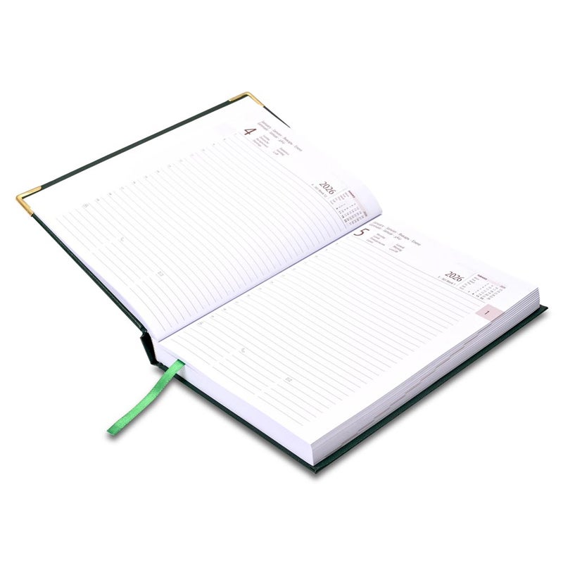 FIS 2026 International A5 Diary, 148x210mm, 1 Side Padded Vinyl Cover, Golden Corner, 1 Day a Page Format, 7 Multi Languages, 60gsm White Paper, Green Cover - FSDI136-7G26GR - Image 3