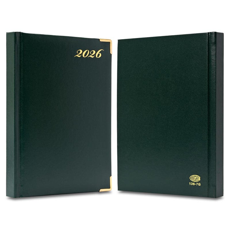 FIS 2026 International A5 Diary, 148x210mm, 1 Side Padded Vinyl Cover, Golden Corner, 1 Day a Page Format, 7 Multi Languages, 60gsm White Paper, Green Cover - FSDI136-7G26GR - Image 2