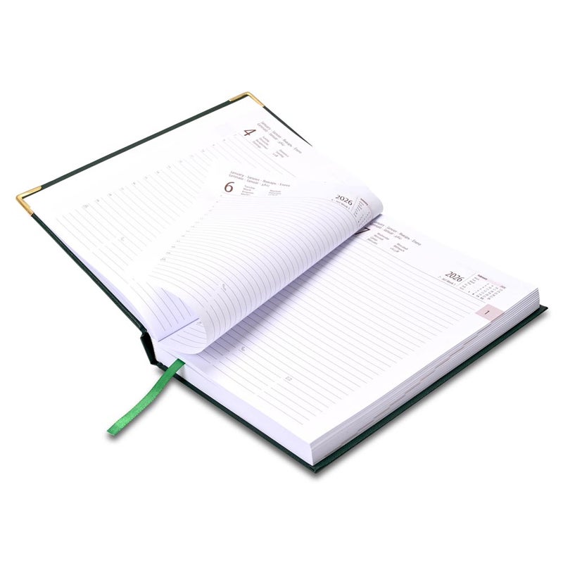FIS 2026 International A5 Diary, 148x210mm, 1 Side Padded Vinyl Cover, Golden Corner, 1 Day a Page Format, 7 Multi Languages, 60gsm White Paper, Green Cover - FSDI136-7G26GR - Image 4