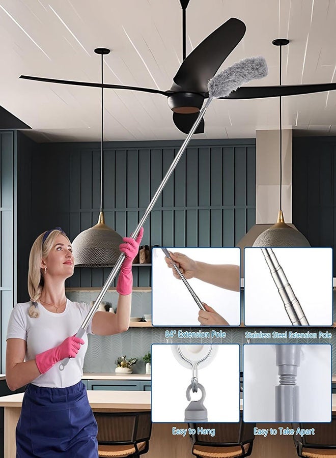 مجموعة مناديل تنظيف من الألياف الدقيقة، مناديل تنظيف 5 في 1، منديل تنظيف مع عمود تمديد 110 بوصة، منديل تنظيف العنكبوت، مناديل تنظيف من الألياف الدقيقة للأسقف العالية والمراوح والستائر والسيارات والأثاث - Image 3