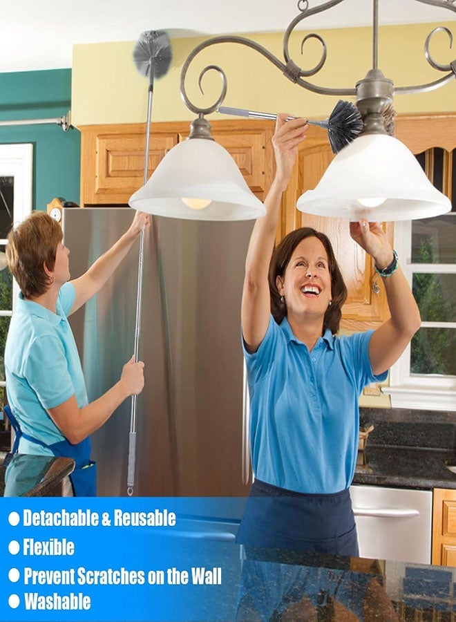 مجموعة مناديل تنظيف من الألياف الدقيقة، مناديل تنظيف 5 في 1، منديل تنظيف مع عمود تمديد 110 بوصة، منديل تنظيف العنكبوت، مناديل تنظيف من الألياف الدقيقة للأسقف العالية والمراوح والستائر والسيارات والأثاث - Image 5