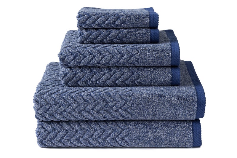 TexereSilk Texere 100 Organic Cotton Jacquard 650 GSM Premium Bath Towel Sets  Extra Absorbent Quick Dry and Plush 2 Large Bath Towels 2 Hand Towels 2 Washcloths Cable Estate Blue 6 Piece