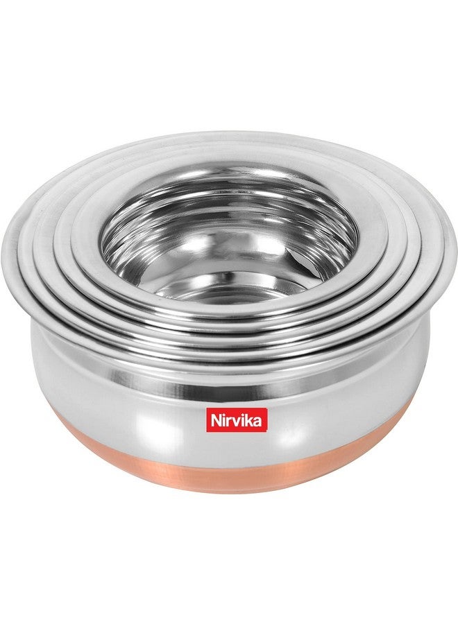 Nirvika Stainless Steel Handi Set Copper Bottom Handi with Lid Kitchen Serving,Cooking Bowl cookware Set Handi Set 5-Pieces (Without lid) Size:- 500ml, 800ml, 1000ml, 1200 ml, 1500 ml - Image 4