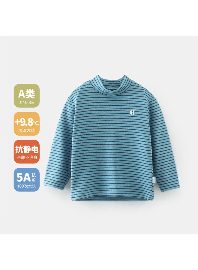 Baby Base Layer Shirt Boys Half-turtle Neck T-shirt Striped Warm Top Children's Inner Wear Winter Girls - Image 2