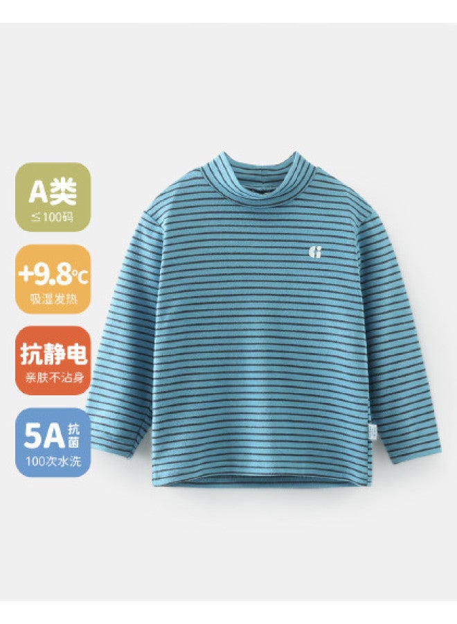 Baby Base Layer Shirt Boys Half-turtle Neck T-shirt Striped Warm Top Children's Inner Wear Winter Girls - Image 1