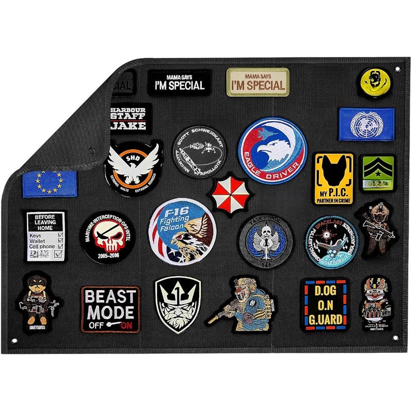 Tactical Patch Display, 43"x28" Funny Foldable Patches Panel Holder Board for Military Army Combat Morale Uniform, Hook Loop Emblems -Black - Image 1