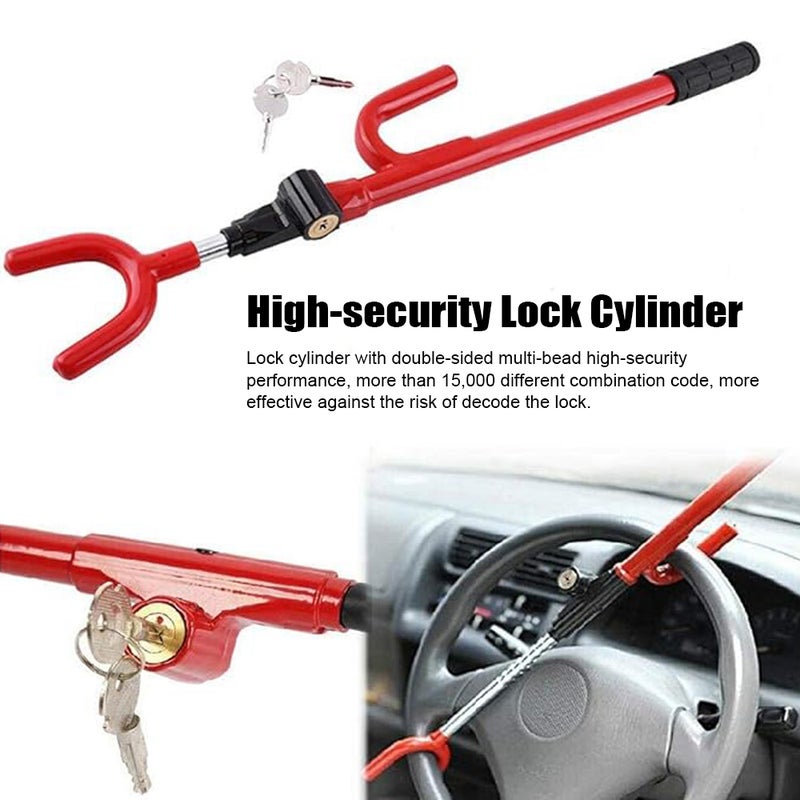 Car Steering Wheel Lock Anti-Theft Device Heavy Duty Premium Steel Car Lock with Adjustable Length Fit Anti-sawing Anti-shearing with 2 Keys for Car Truck Van and SUV - Image 2