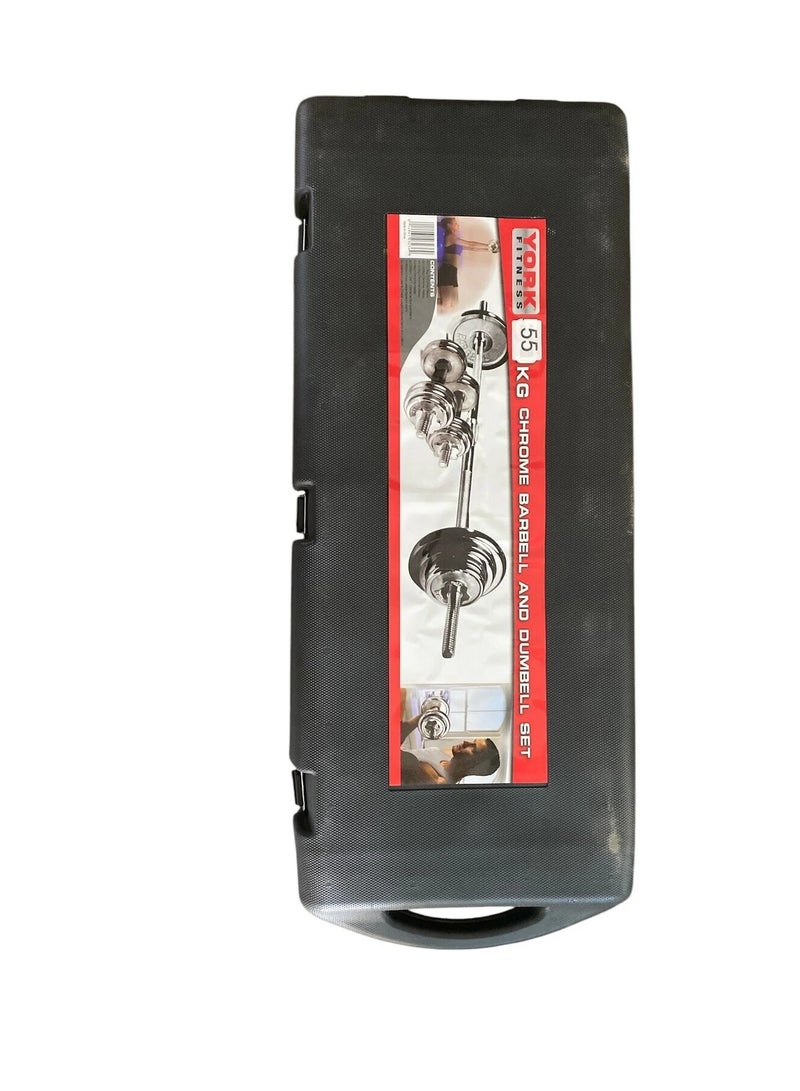 YORK FITNESS 55KG-Adjustable Chrome Dumbbells and Barbell Set With Kettlebell Handles for Weightlifting Workouts - Image 4