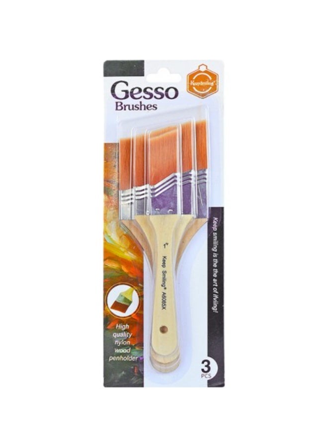Keep Smiling Gesso Brown Nylon Brush Set, 3 Brushes