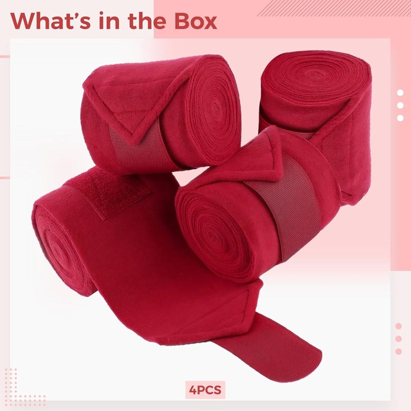 4 Pcs Horse Wraps Set, 78.7 in Fleece Wraps for Leg Protection, Breathable Equestrian Leg Bandage Wrap, Machine Washable, Secure Fit, Red - Image 3