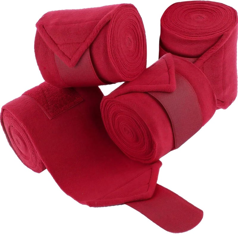 4 Pcs Horse Wraps Set, 78.7 in Fleece Wraps for Leg Protection, Breathable Equestrian Leg Bandage Wrap, Machine Washable, Secure Fit, Red - Image 1