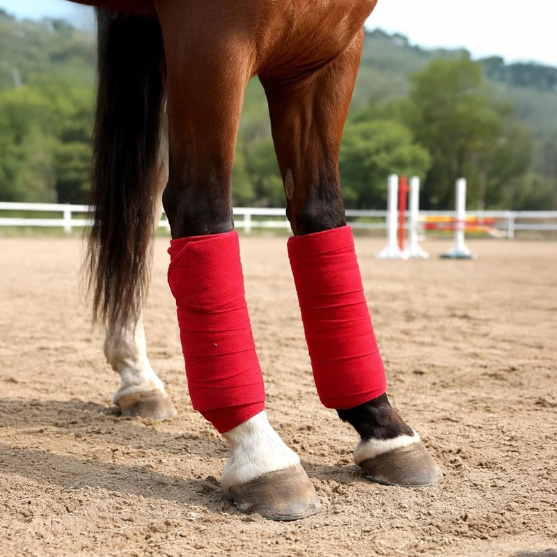 4 Pcs Horse Wraps Set, 78.7 in Fleece Wraps for Leg Protection, Breathable Equestrian Leg Bandage Wrap, Machine Washable, Secure Fit, Red - Image 4