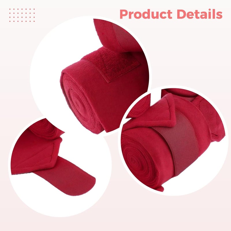 4 Pcs Horse Wraps Set, 78.7 in Fleece Wraps for Leg Protection, Breathable Equestrian Leg Bandage Wrap, Machine Washable, Secure Fit, Red - Image 2