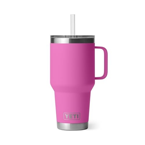 YETI Rambler 35 oz Tumbler with Handle and Straw Lid, Travel Mug Water Tumbler, Vacuum Insulated Cup with Handle, Stainless Steel, Wildflower Fuchsia - Image 1