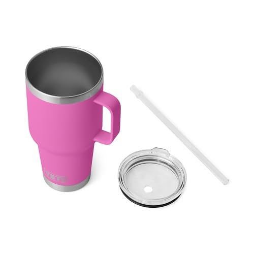 YETI Rambler 35 oz Tumbler with Handle and Straw Lid, Travel Mug Water Tumbler, Vacuum Insulated Cup with Handle, Stainless Steel, Wildflower Fuchsia - Image 4