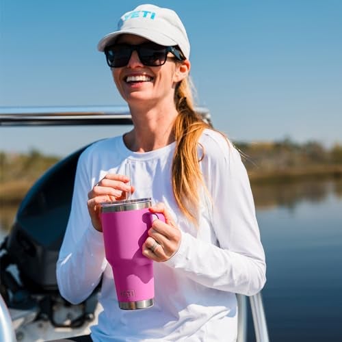 YETI Rambler 35 oz Tumbler with Handle and Straw Lid, Travel Mug Water Tumbler, Vacuum Insulated Cup with Handle, Stainless Steel, Wildflower Fuchsia - Image 2