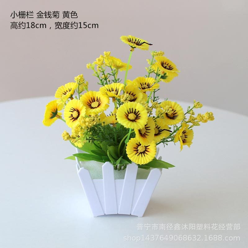 Artificial Flower Set Dining Table Green Plant Small Potted Plant Interior Decoration Plastic Flower Art Mini Fence Flower Bonsai Decoration - Image 4