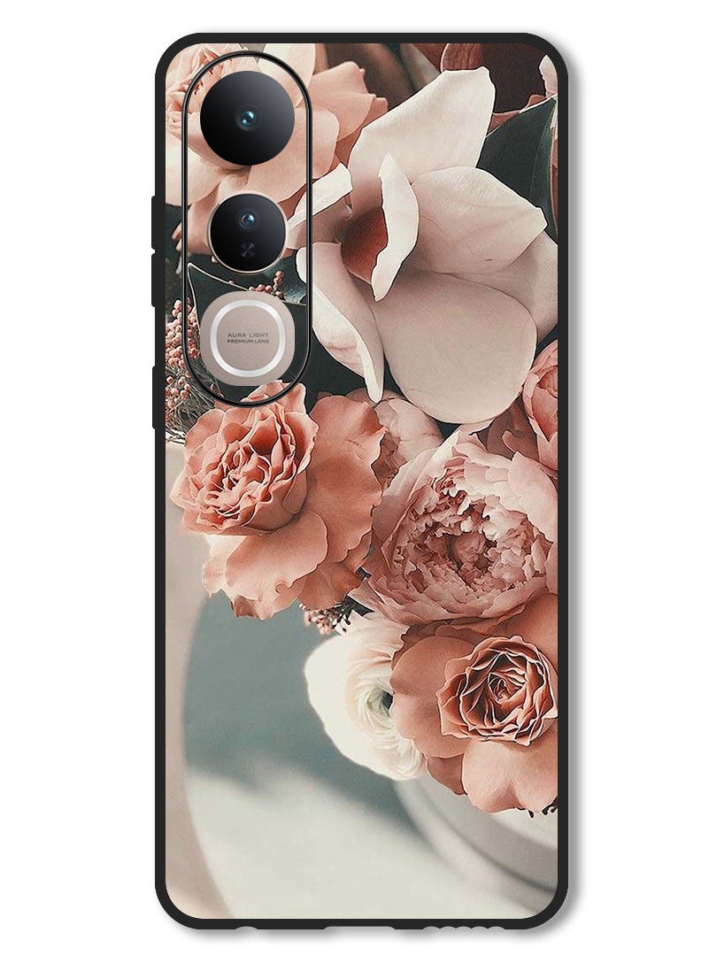 Theodor Case Compatible with Vivo V50 Lite Protection Shockproof Bumper Cover Peach Roses - Image 1