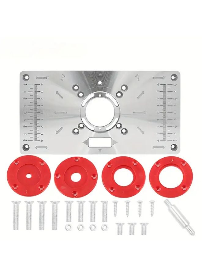 1 Set Aluminum Router Table Insert Plate with 4 Rings for Woodworking Benches - Image 1