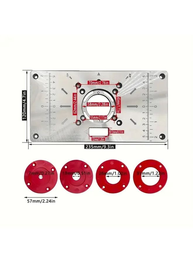 1 Set Aluminum Router Table Insert Plate with 4 Rings for Woodworking Benches - Image 4