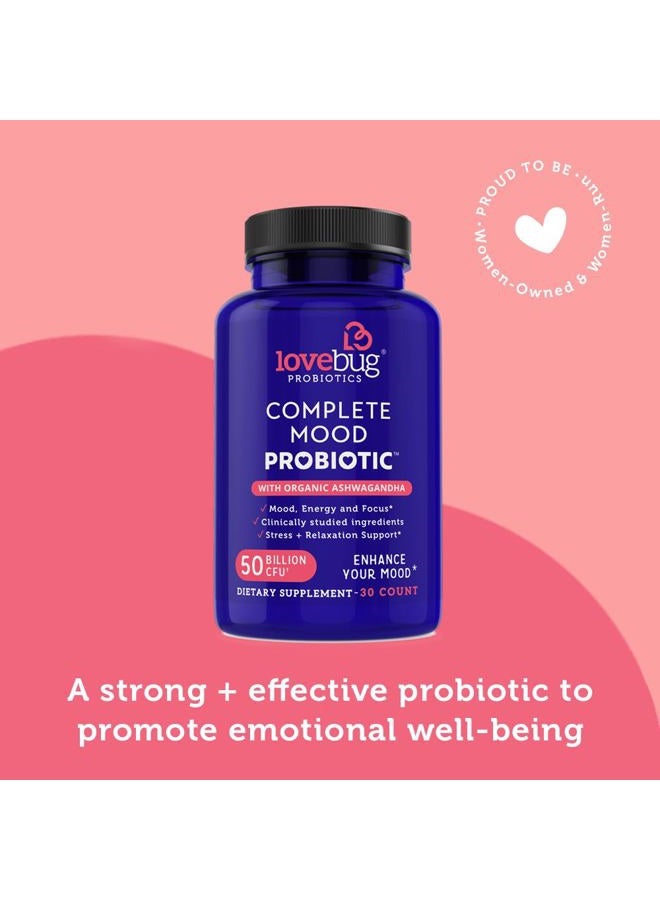 LoveBug Probiotics Lovebug Complete Mood Probiotic | 10 Clinically Studied Probiotic Strains & Patented Organic Ashwagandha for Cortisol and Serotonin Support | Natural Energy | Adaptogenic Stress-Defense | 30 Count - Image 2