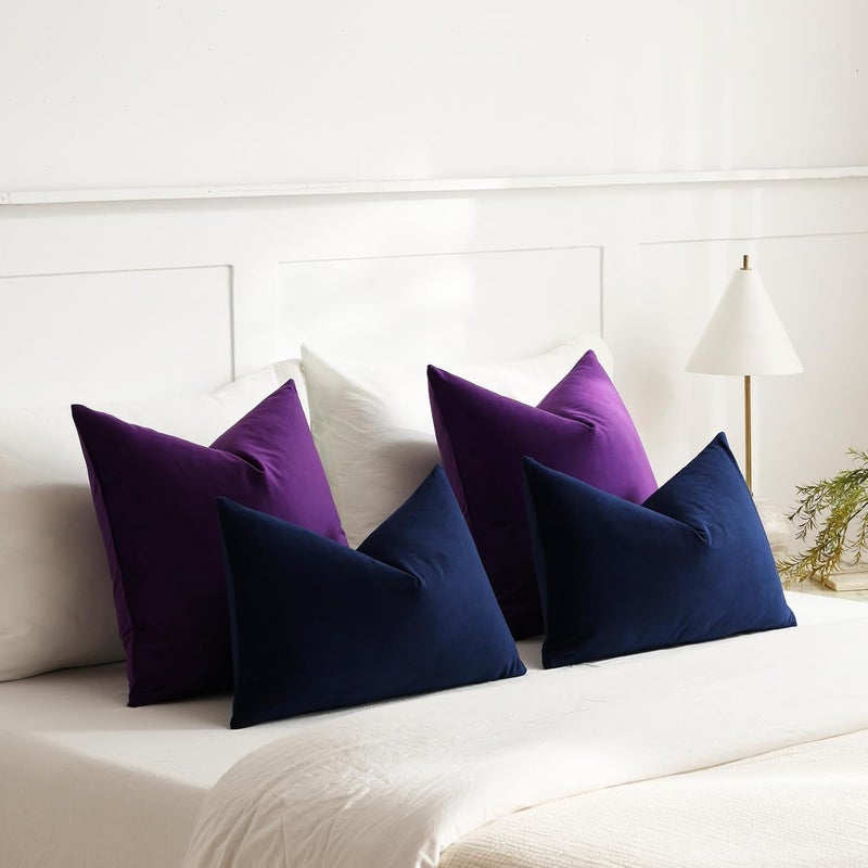 DEZENE Lumbar Pillow Covers 12x20 Navy Blue: Pack of 2 Cozy Soft Velvet Rectangular Modern Luxury Decorative Throw Pillow Cases for Sofa Couch Living Room Bed Home Decor - Image 4