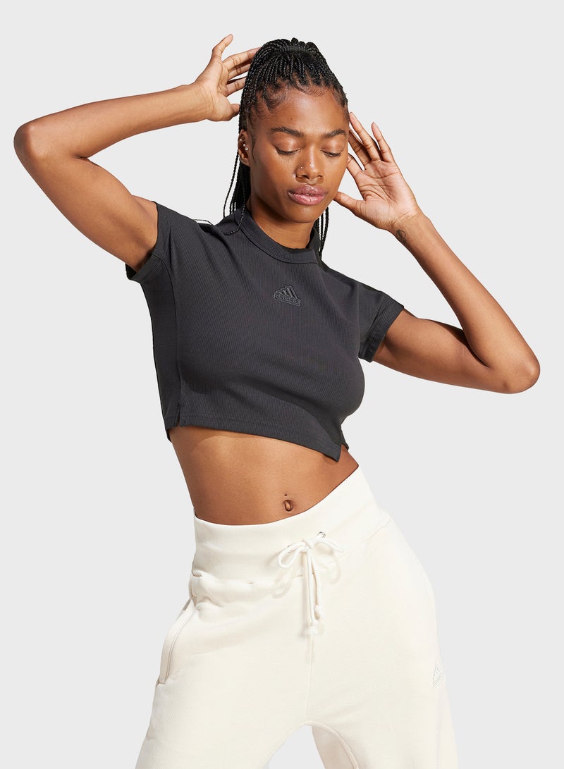 Adidas Lounge Ribbed Cropped T-Shirt  - Image 1