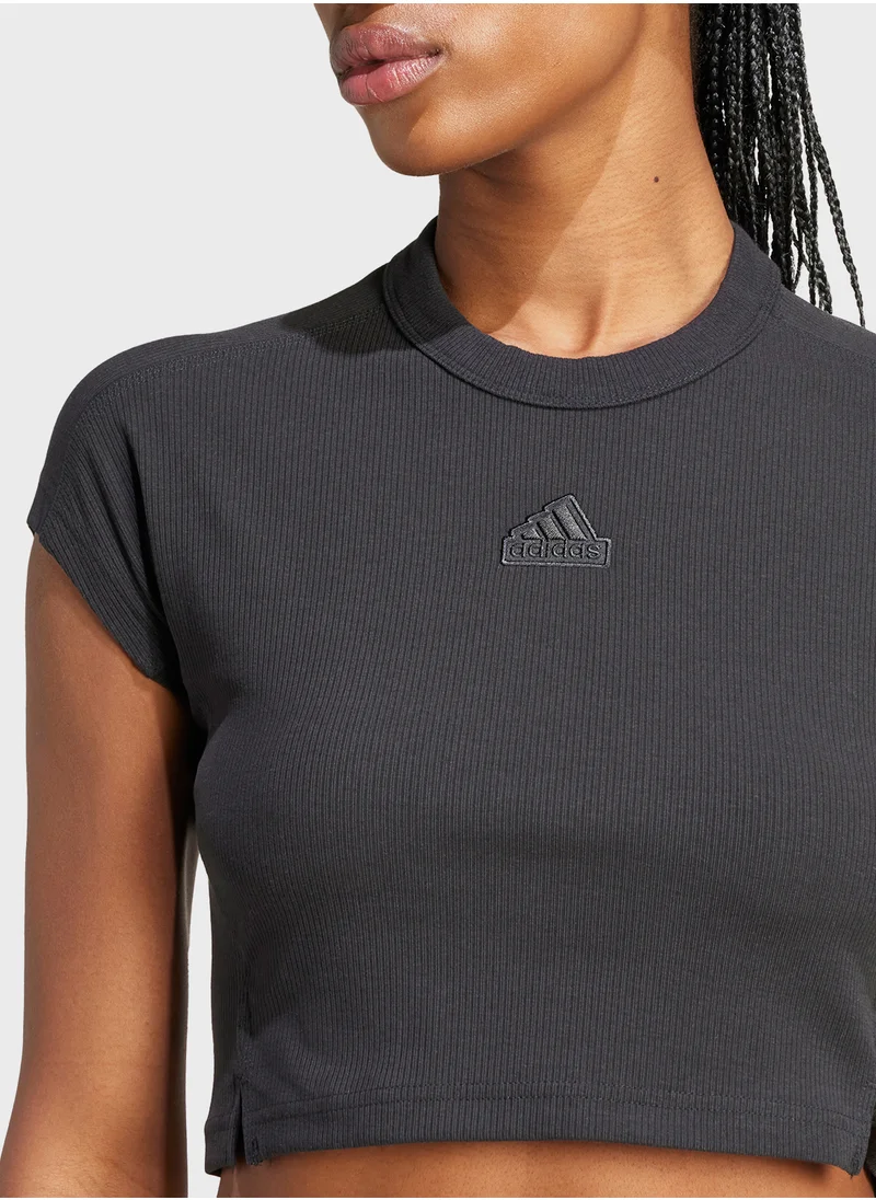 اديداس Lounge Ribbed Cropped T-Shirt