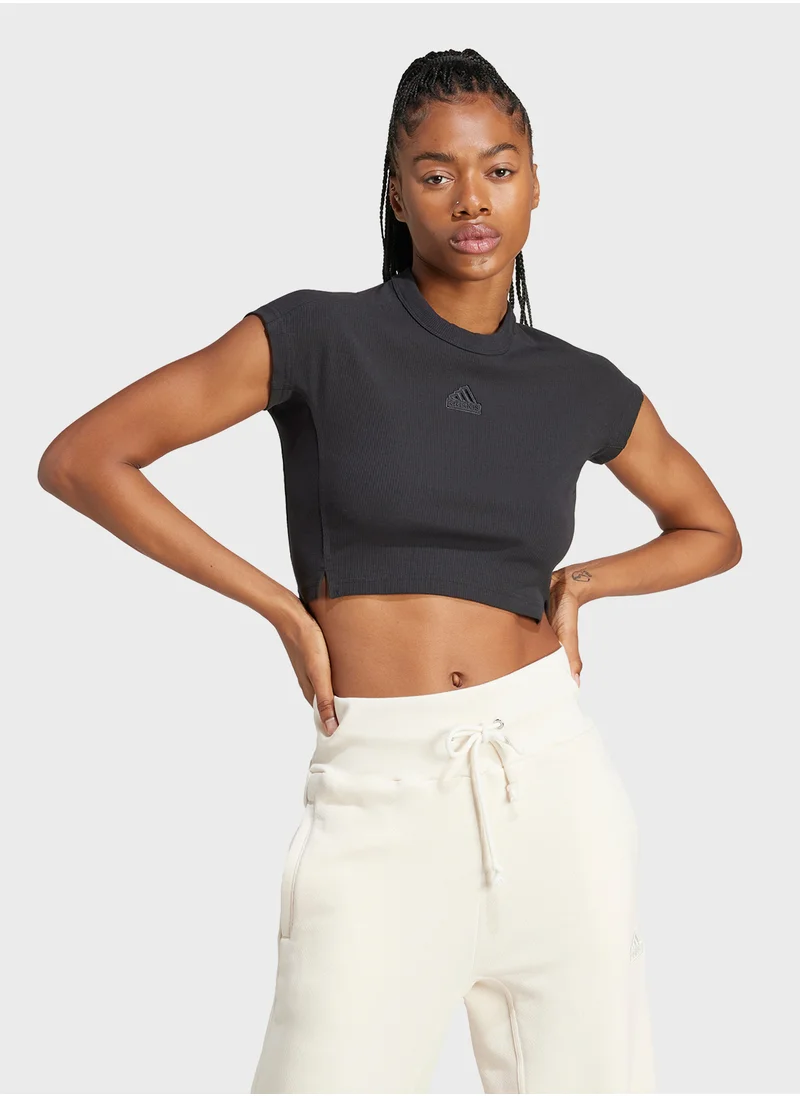 اديداس Lounge Ribbed Cropped T-Shirt