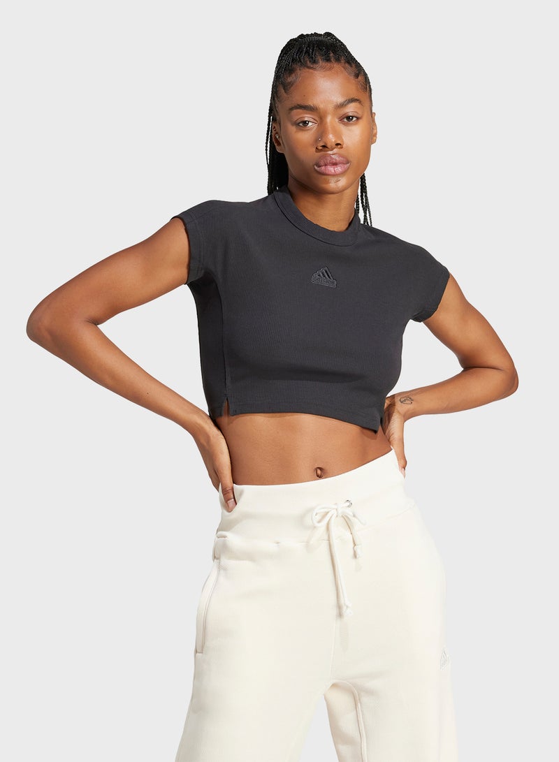 Adidas Lounge Ribbed Cropped T-Shirt  - Image 5