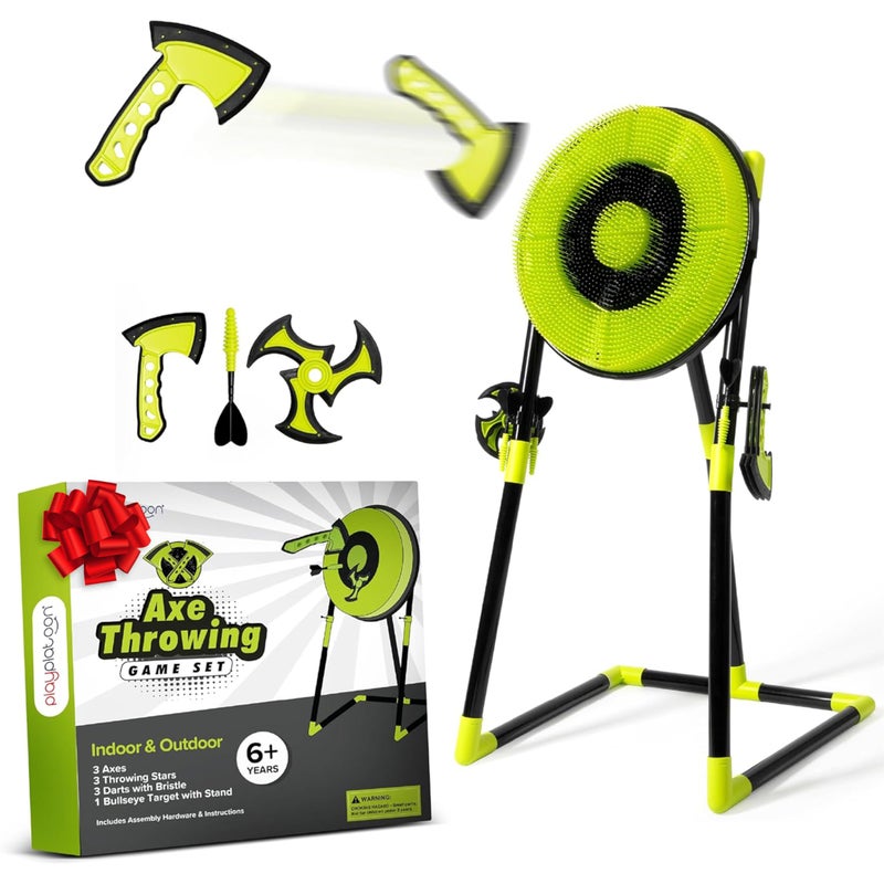 Play Platoon Kids Axe Throwing Game for Backyard Ax Throwing Game Set for Adults and Kids 3 Plastic Toy Hatchets Ninja Stars and Darts Bristle Dart Board Indoor Outdoor Fun - Image 2