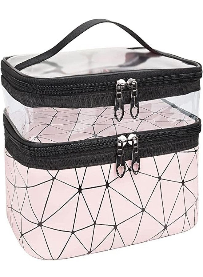 FALONG Multipurpose Double Layer Cosmetic Vanity Storage Bag Large Toiletries Makeup Organizer Kit Pouch Travel Makeup Bag with Zipper for Girls and Women (Green) - Image 1