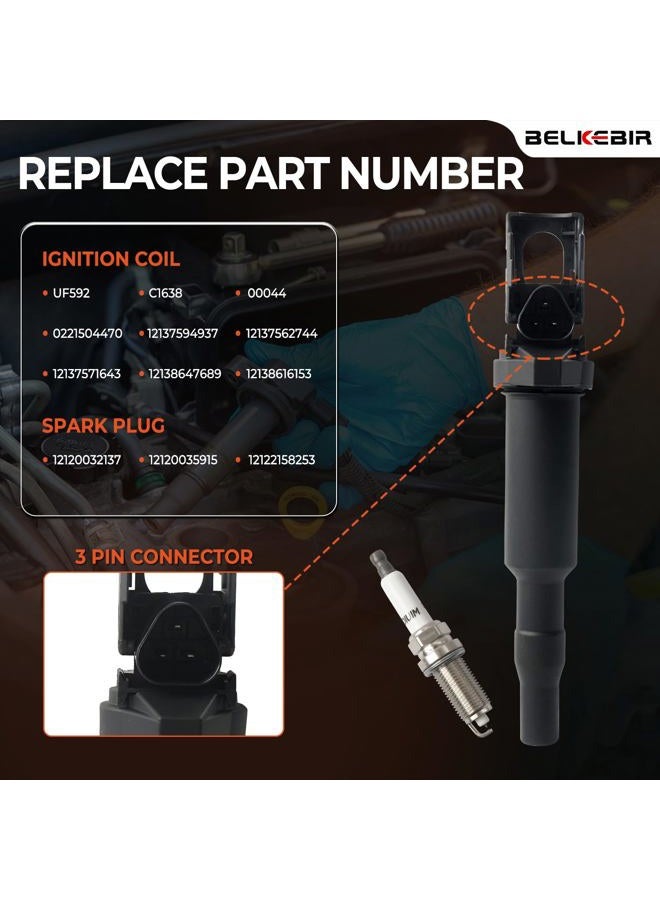 BELKEBIR Set of 6 Ignition Coil Packs & Iridium Platinum Spark Plugs Compatible with 3.0L 2006-2013 BMW 128i 325xi 328i 330i 525xi 528i 530i X3 X5 Z4 Replace UF592, C1638, 0221504470, 12137594937, 12137562744 - Image 3