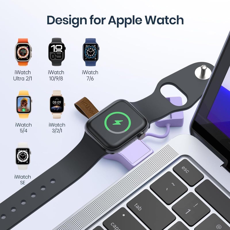 NEWDERY Portable iWatch USB Wireless Charger for Apple Watch, Travel Cordless With Magnetic Quick Charge for Ultra2/1 Series 10 9 8 7 6 5 4 3 2 1 SE, Purple - Image 2