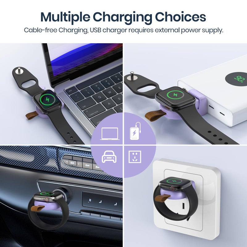 NEWDERY Portable iWatch USB Wireless Charger for Apple Watch, Travel Cordless With Magnetic Quick Charge for Ultra2/1 Series 10 9 8 7 6 5 4 3 2 1 SE, Purple - Image 4