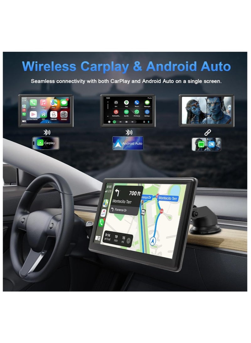 Ainawo Wireless Carplay Screen for Car, 7" HD Touch Screen Portable Car Stereo for Carplay & Android Auto, Pantalla para Carros with Bluetooth, AUX, FM Transmitter, Voice Control - Image 2