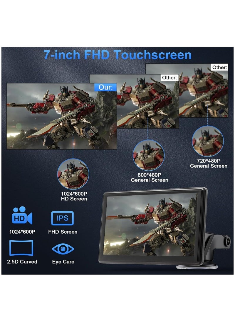Ainawo Wireless Carplay Screen for Car, 7" HD Touch Screen Portable Car Stereo for Carplay & Android Auto, Pantalla para Carros with Bluetooth, AUX, FM Transmitter, Voice Control - Image 3
