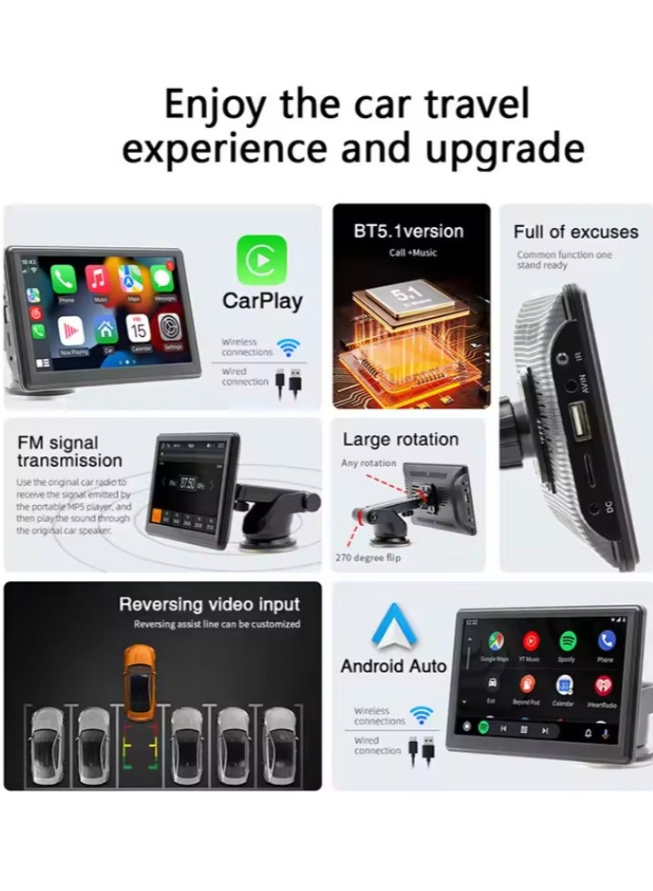 Ainawo Wireless Carplay Screen for Car, 7" HD Touch Screen Portable Car Stereo for Carplay & Android Auto, Pantalla para Carros with Bluetooth, AUX, FM Transmitter, Voice Control - Image 4