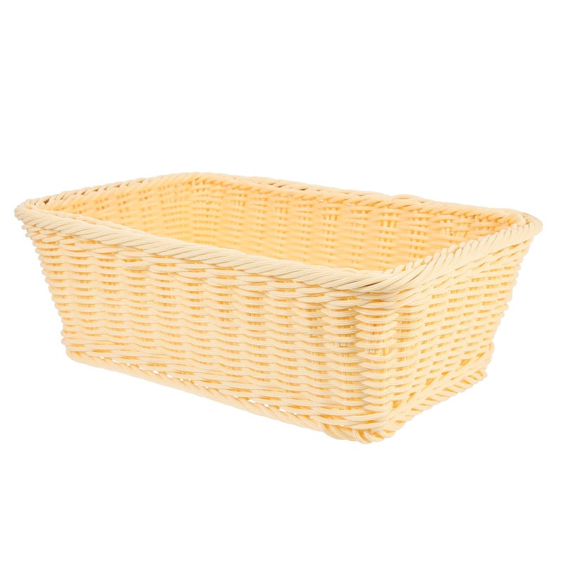 Beige Plastic Rattan Woven Bread Fruit Basket Set 30x20x10cm Kitchen Dining Organizer - Image 2