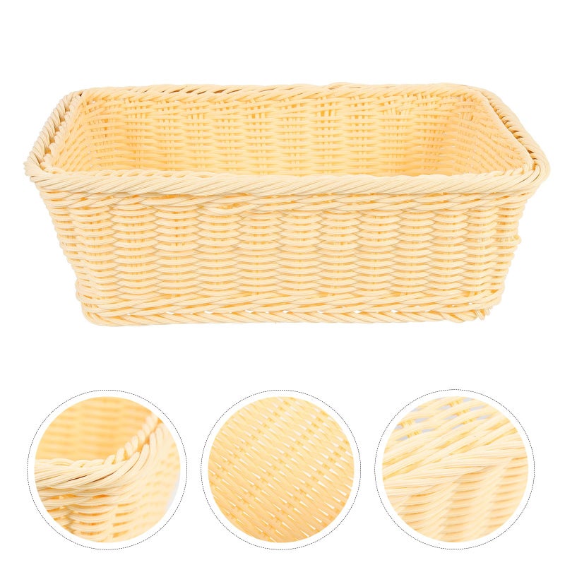 Beige Plastic Rattan Woven Bread Fruit Basket Set 30x20x10cm Kitchen Dining Organizer - Image 4