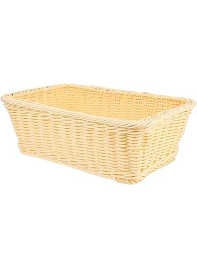 Beige Plastic Rattan Woven Bread Fruit Basket Set 30x20x10cm Kitchen Dining Organizer - Image 1