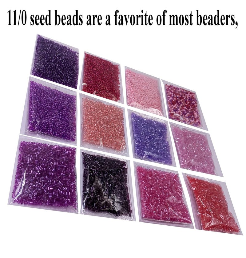 Eshoppee 11/0 20gm x 12 Box Pink and Purple Color Glass Seed Beads Cut Beads for Jewellery Making kit Art and Crafts Materials for Embroidery Necklace Bracelet Earring Making Materials DIY kit - Image 3