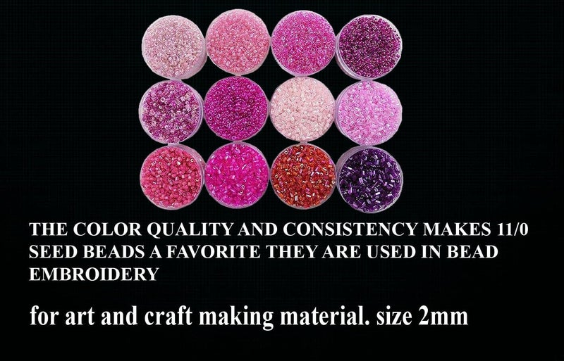 Eshoppee 11/0 20gm x 12 Box Pink and Purple Color Glass Seed Beads Cut Beads for Jewellery Making kit Art and Crafts Materials for Embroidery Necklace Bracelet Earring Making Materials DIY kit - Image 4