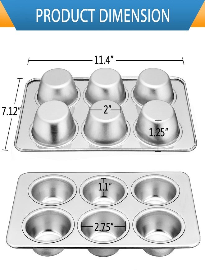 E-far Muffin Pan Set of 3, Stainless Steel Muffin Pan Tin for Baking, 6-Cup Metal Cupcake Pan Tray, Non-toxic & Healthy, Oven & Dishwasher Safe, Regular Size - 11.44 x 7.12 x 1.25 inch - Image 2