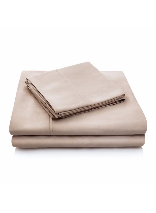 MALOUF Soft and Eco Friendly Tencel Pillowcase-and-Sheet-Sets, King, Ecru - Image 1