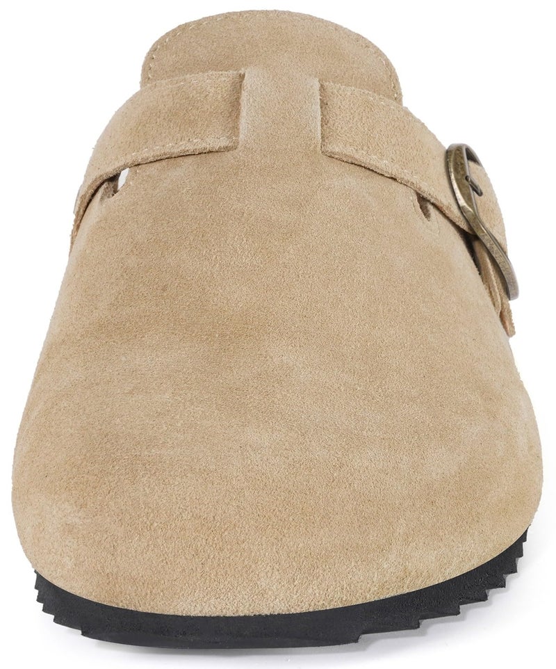Intini Unisex Suede Leather Clogs Mules Mens Womens Cork Footbed House Slipers with Arch Support and Adjustable Buckle Apricot - Image 2