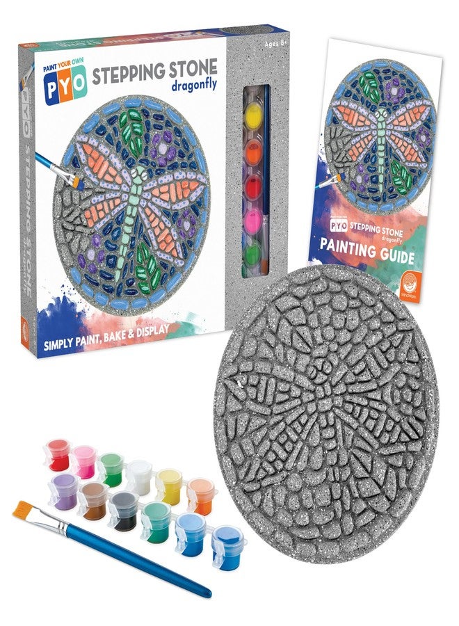 MindWare Paint Your Own Stepping Stone: Dragonfly - Paint Your Own Stepping Stones for Kids Craft Kit Includes Paint, Brushes and Instructions - Image 1