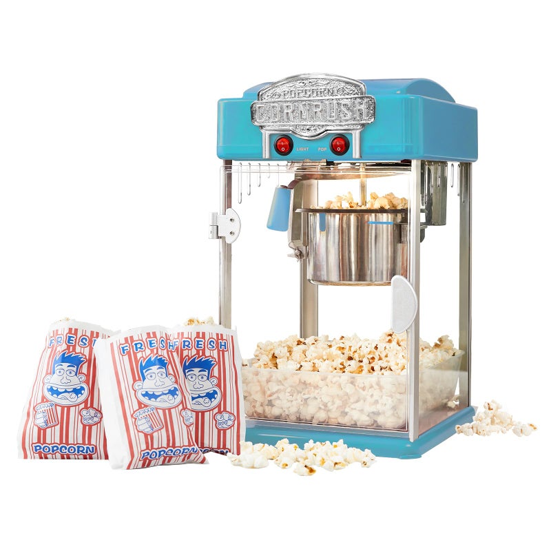 Popcorn Popper Machine4 OZ Vintage Professional Popcorn Maker Theater Style with Nonstick Kettle Warming Light and Serving Scoop Blue
