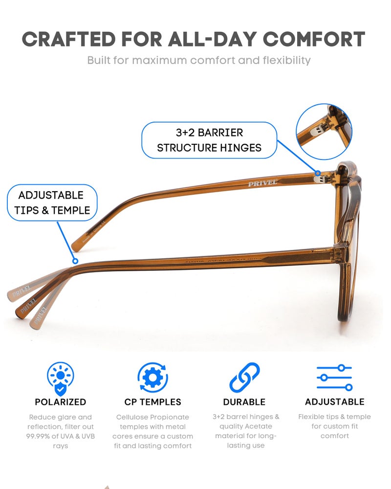 PRIVEL XXL Size Extra Large 159MM Polarized Square Aviator Sunglasses Big Wide Heads Men Ultralight UV400 Protection Glasses (PMX012P-3) - Image 3